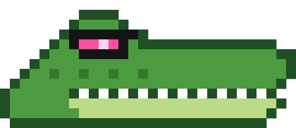 pixel-art alligator wearing pink sunglasses